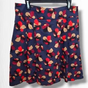 Ann Taylor Navy and Red Floral A-Line Skirt